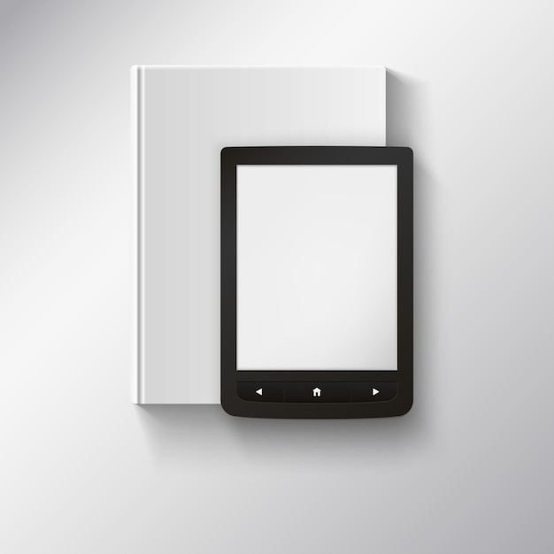 Vector e-book lying on top of book.