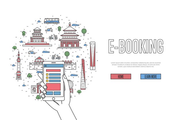 E-booking template in linear style