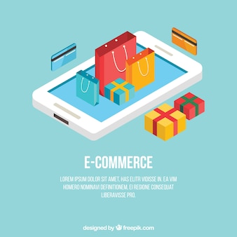 Concetto di e-commerce con elementi di telefono e shopping