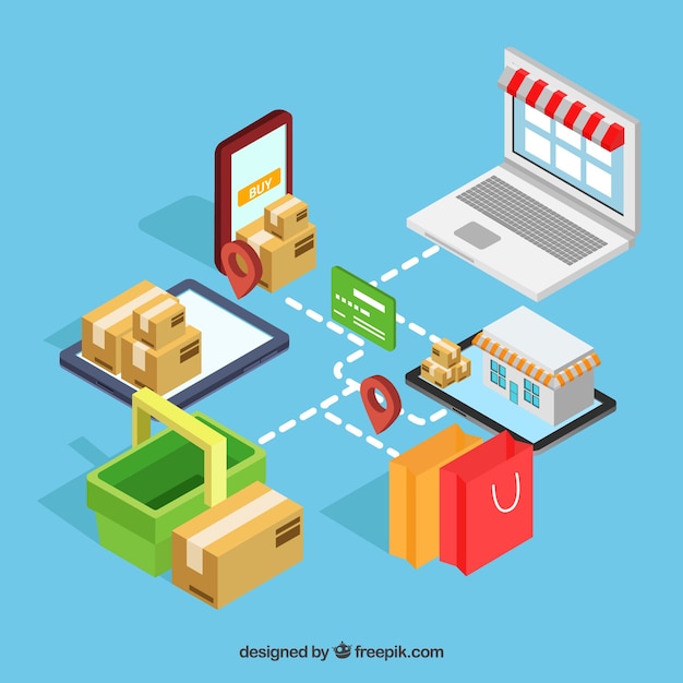 E-commerce elementen met verschillende apparaten