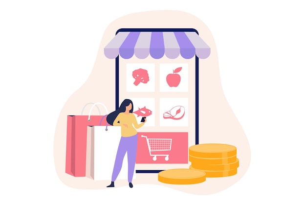 E Commerce 플래트 명칭 일러스트레이션