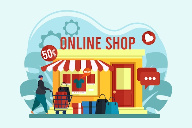 E Commerce 플래트 일러스트레이션 디자인