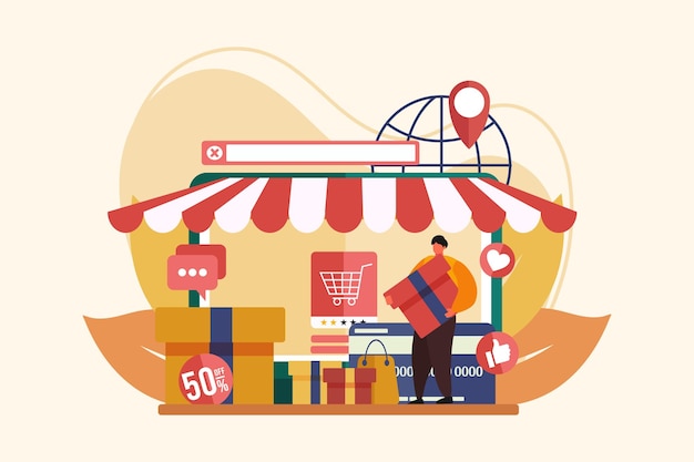 E Commerce 플래트 일러스트레이션 디자인