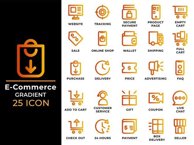 E-commerce gradiënt contour iconen collectie kan worden gebruikt voor website interfaces mobiele toepassingen en software