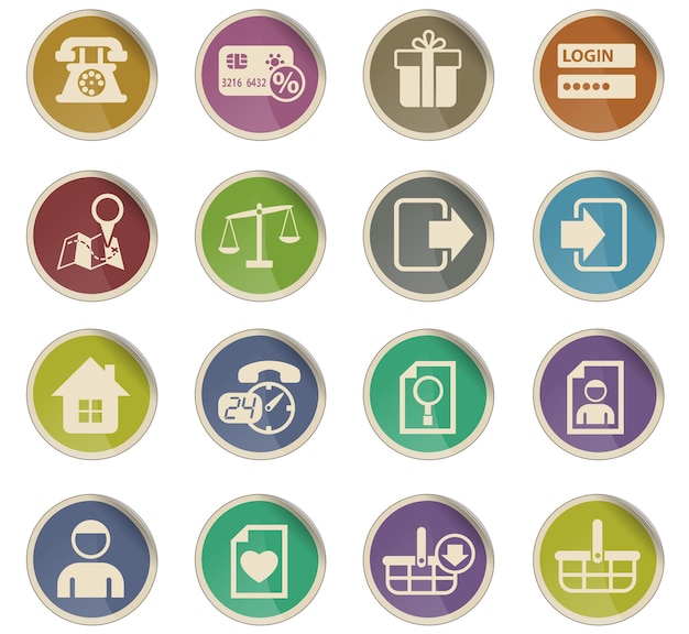 E-commerce interface vector icons in the form of round paper labels