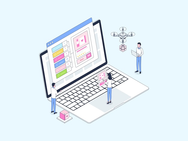 E-Commerce Omnichannel Order Isometric Illustration Lineal Color. Suitable for Mobile App, Website, Banner, Diagrams, Infographics, and Other Graphic Assets.