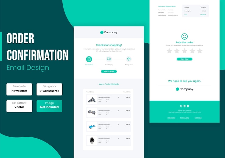 Vector e-commerce order confirmation email template design