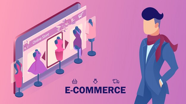 Modello isometrico dell'insegna del sito web del negozio di e-commercio