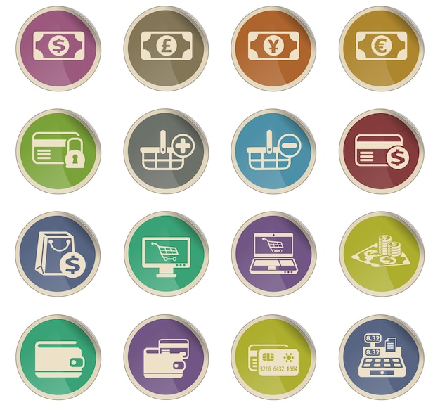 E-commerce vector icons in the form of round paper labels