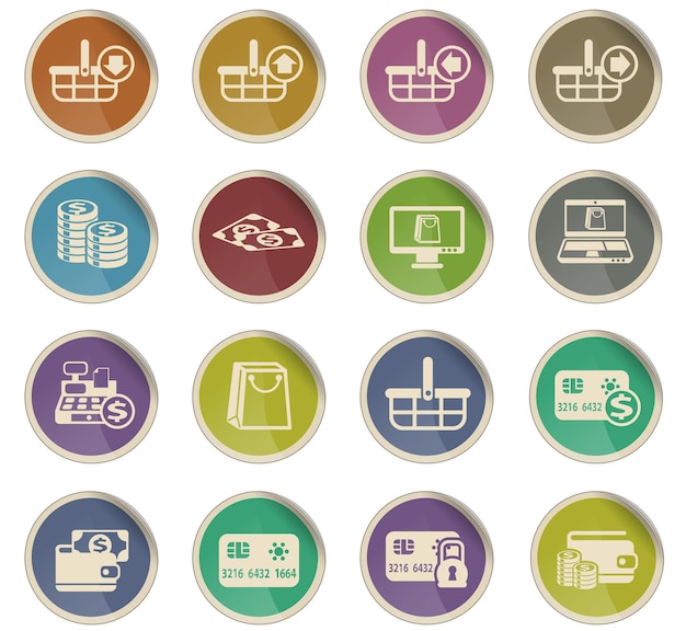 E-commerce vector icons in the form of round paper labels