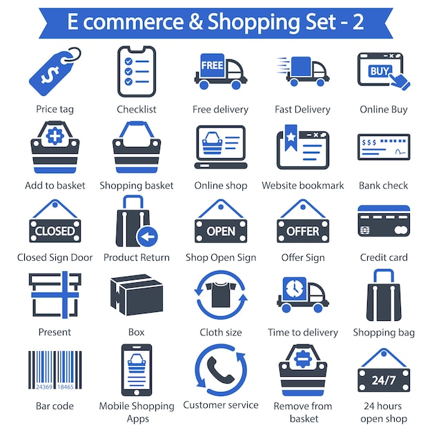 상업 및 쇼핑 세트 2 파란 아이콘 세트