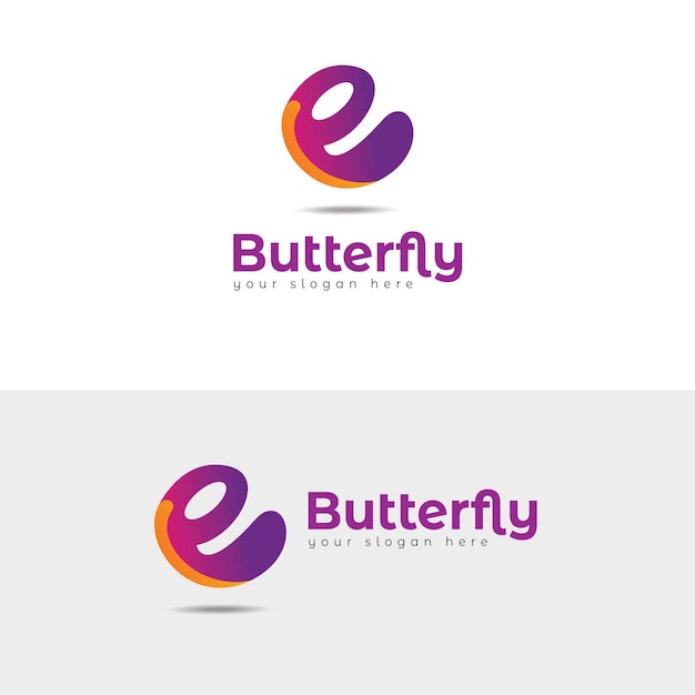 Вектор Шаблон логотипа e creative butterfly branding