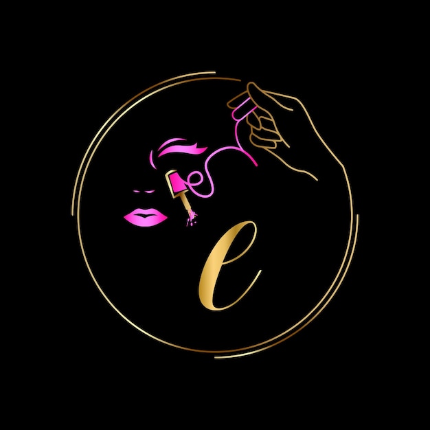 Logo iniziale e, chiodi, modello vettoriale luxury cosmetics spa beauty