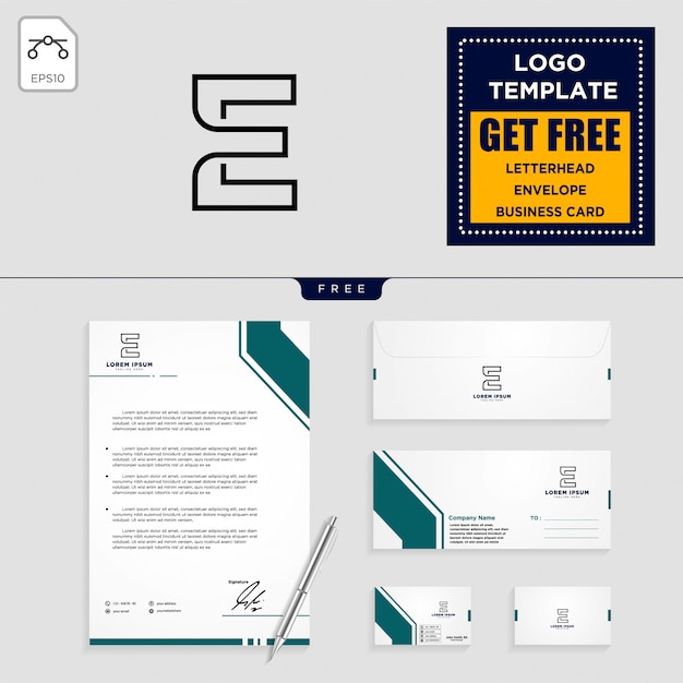 E initial logo template and stationery design