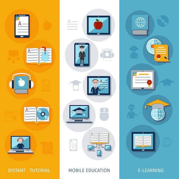 Vector e-learning banners vertical