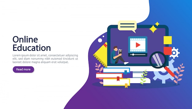 Vector e-learning, e-book or online education concept for banner