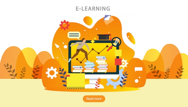 Vector e-learning, e-book or online education concept for banner