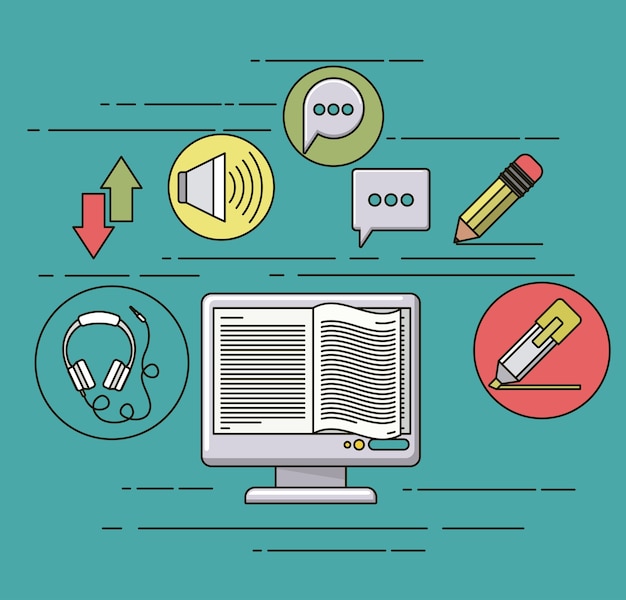 Vector e-learning equipment isolated icon