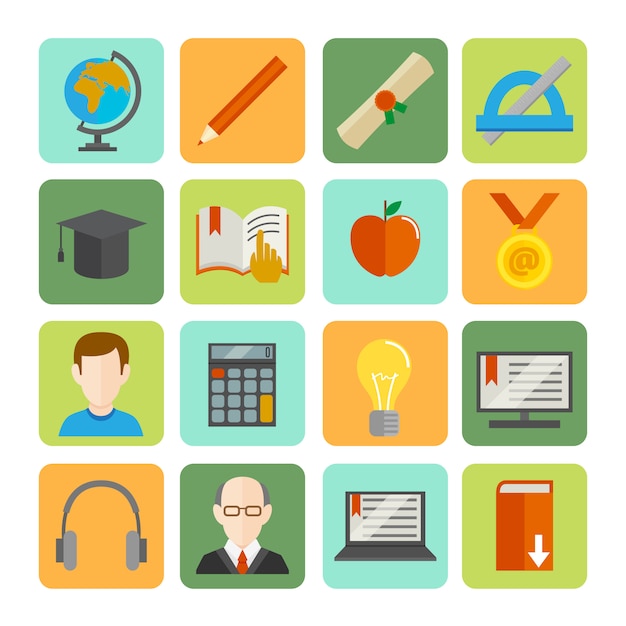 Vector e-learning flat icon set