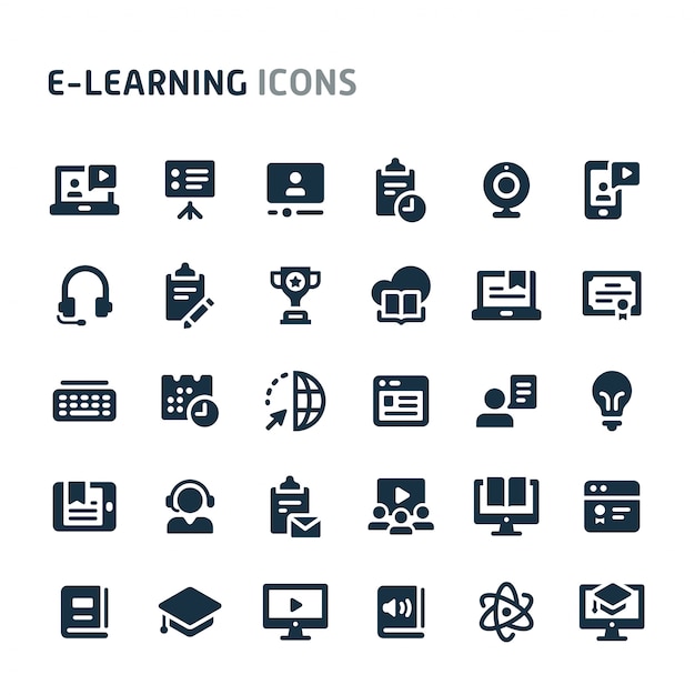 E-learning Icon Set. Fillio Black Icon-serie.