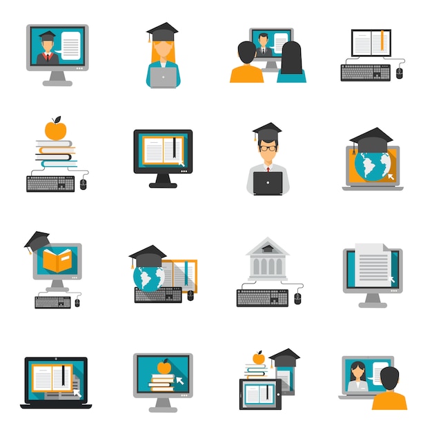 E-learning icons flat set