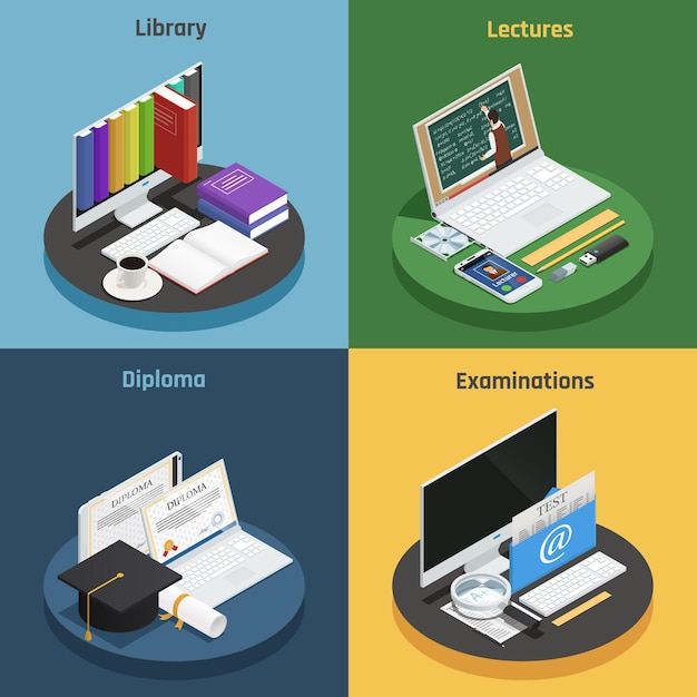 Premium Vector E Learning Isometric Illustration