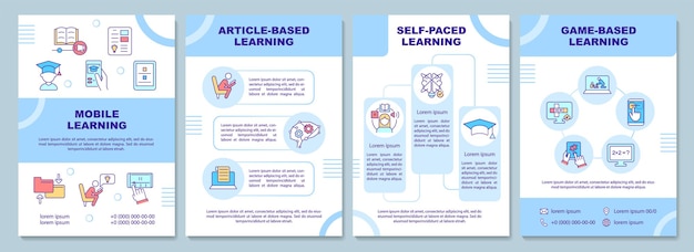 E-learning platforms typen brochure sjabloon. Boekje afdrukontwerp met lineaire pictogrammen. Vectorlay-outs voor presentatie, jaarverslagen, advertenties. Arial-Black, Myriad Pro-Regular lettertypen gebruikt