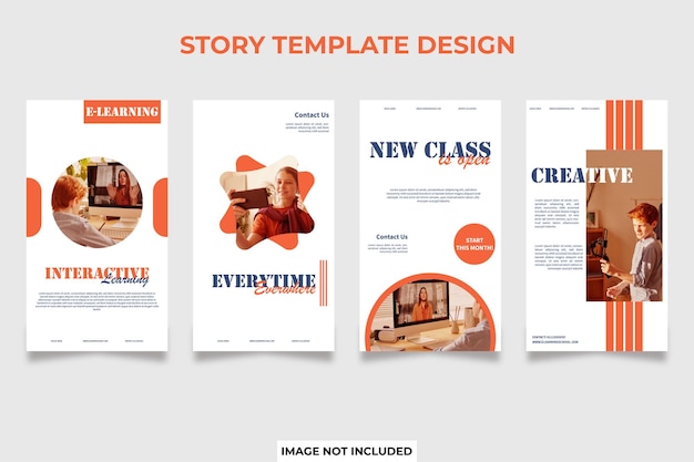 E-learning school from home social media story template design