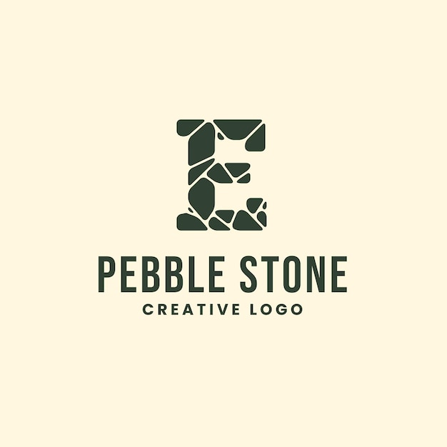 Vector e letter pebble stone organisch en luxueus logo-ontwerp