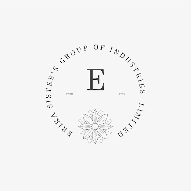 E-letterlogo met creatief bloemenconcept voor bedrijfsschoonheid, onroerend goed Premium Vector