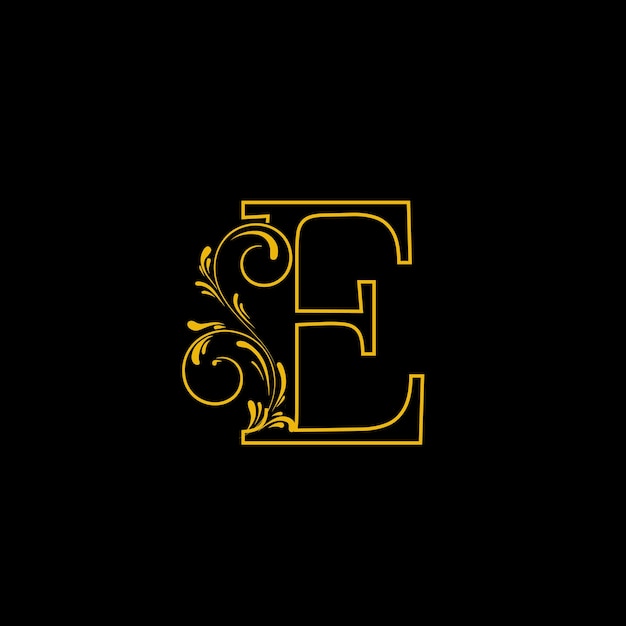 Vector e-letterlogo met luxe gouden bloemenontwerp