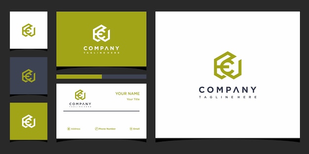 e logo design with business card template Premium Vector