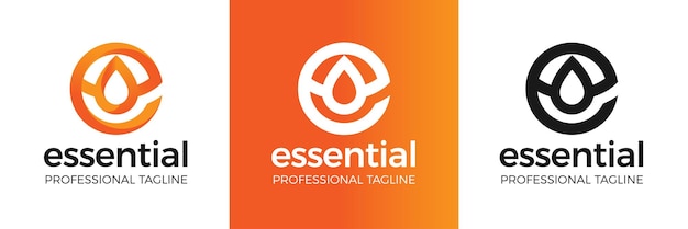 E logo drop water or essential oil concept