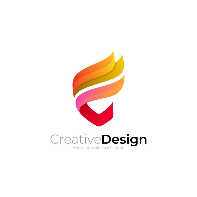 E logo and fire design combination red color abstract colorful logos