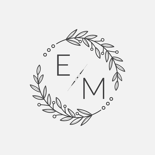 E.M. initiële monogram bruiloft met creatieve cirkellijn