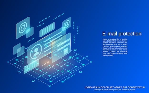 E-mail bescherming platte 3d isometrische vector concept illustratie