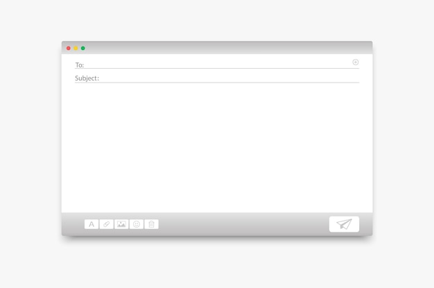 벡터 전자 메일 빈 템플릿입니다. 모형 메일 창입니다. 인터넷 이메일. 메일 메시지에 대한 인터페이스입니다.