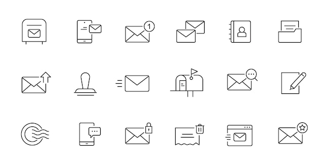 E-mail lijn icon set Brief stuur e-mail contact bericht veilig bewerkbaar overzicht icoon