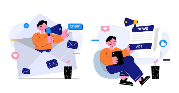 E mail e illustrazioni di concetto di marketing a pagamento