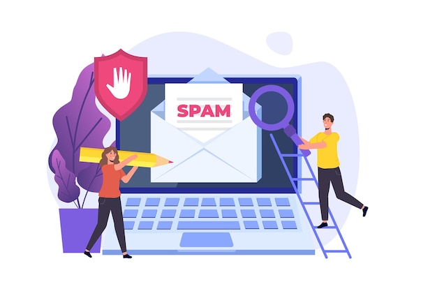 Protezione e-mail, anti-malware, concetto anti-spam. illustrazione vettoriale piatta