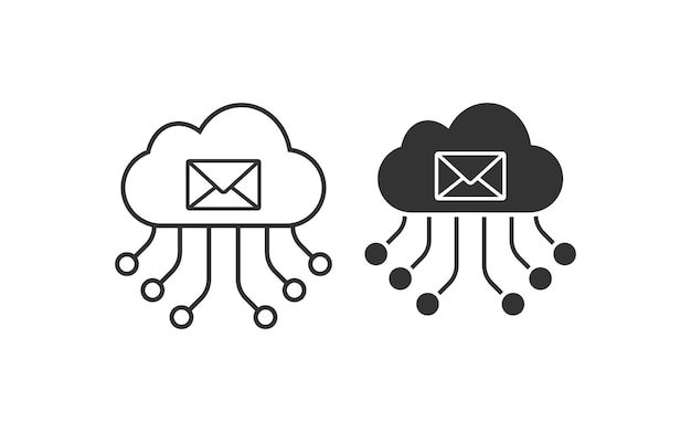 E-mailautomatiseringspictogram Saas-illustratiesymbool Tekenbrief en cloudservervector