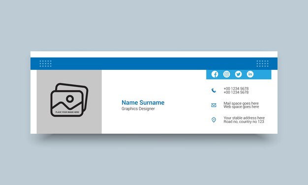 Vector e-mailhandtekening persoonlijke en sociale webbannersjabloon