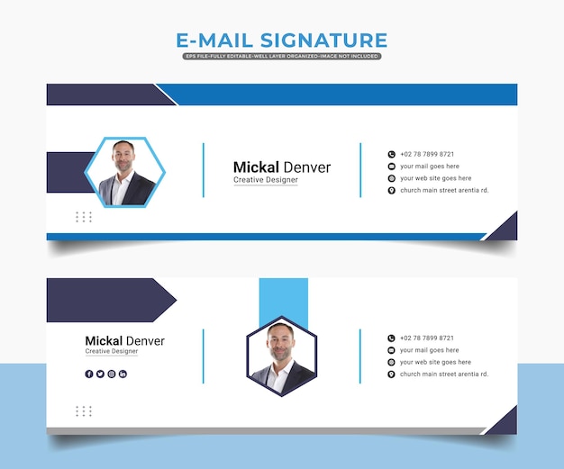 E-mailhandtekeningsjabloon of e-mailvoettekst en persoonlijk omslagontwerp voor sociale media