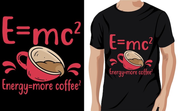 E mc2 energie meer koffie cartoon koffiekopje illustratie, t-shirt vector