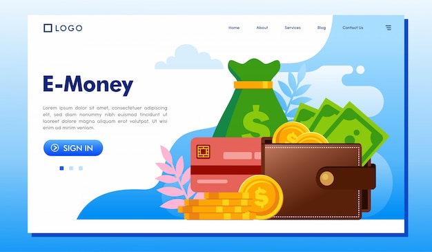 E-money landing page website illustration vector