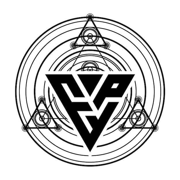 Vettore logo della lettera ep monogram con modello di design a forma di triangolo con ornamenti geometrici sacri