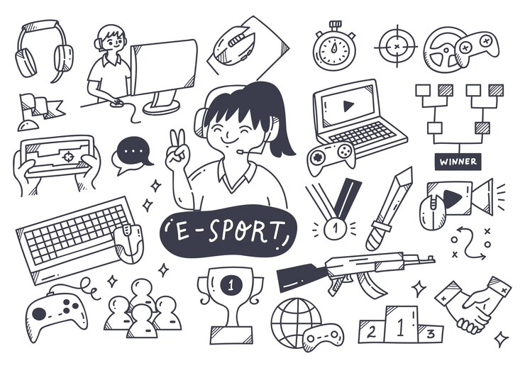 Vector e- 스포츠 챔피언십 낙서 세트 그림