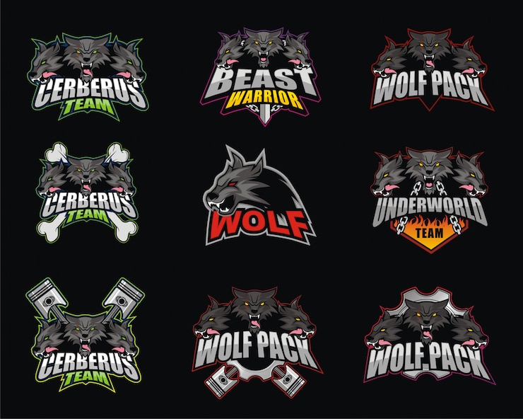Vector e-sport logo design-bundel met wolf-thema