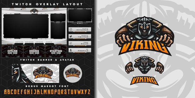 Vector e-sport logo and twitch template of viking knight perfect for e-sport team mascot and game streamer