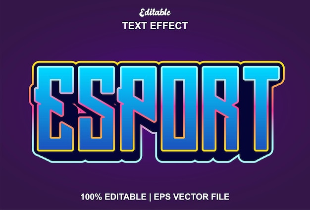 E sport text effect with blue color 3d style